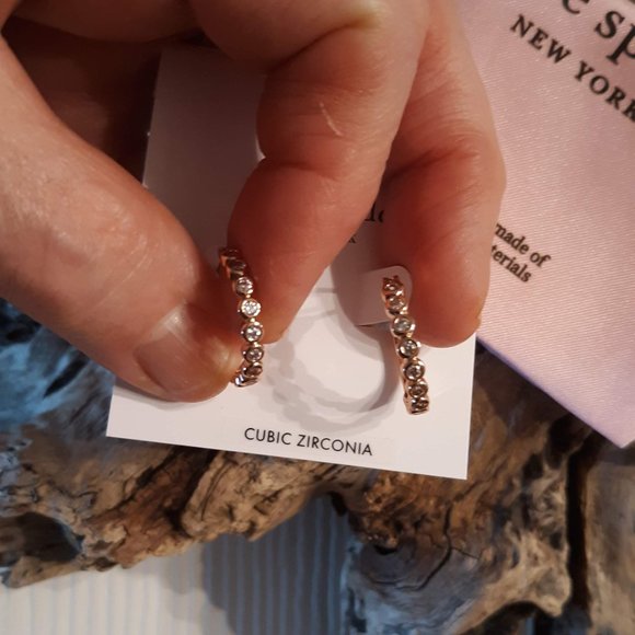 NWT KATE SPADE • Rose Gold Full Circle Hoop CZ Huggies Earrings - Picture 3 of 4